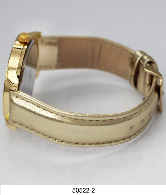 Gold-colored Orchid Millie eco-conscious watch with a Ladies - Vegan Leather Band, partially fastened, against a gray background.