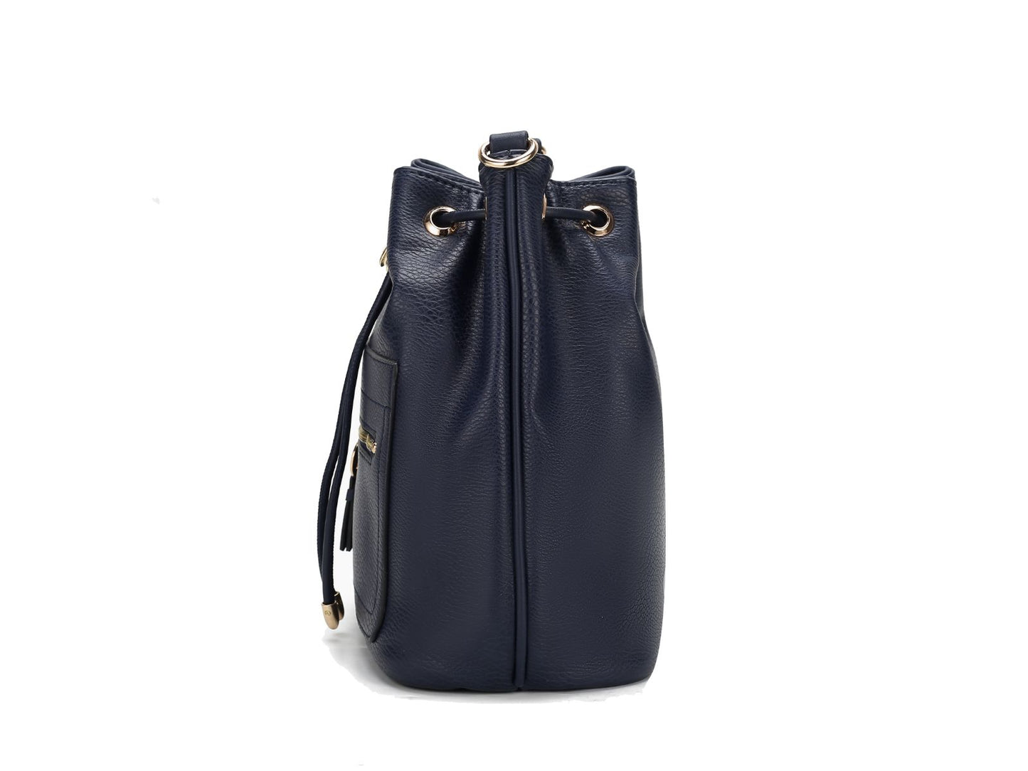 The back view of a Pink Orpheus Larissa Vegan Leather Women’s Bucket Bag with Wallet.