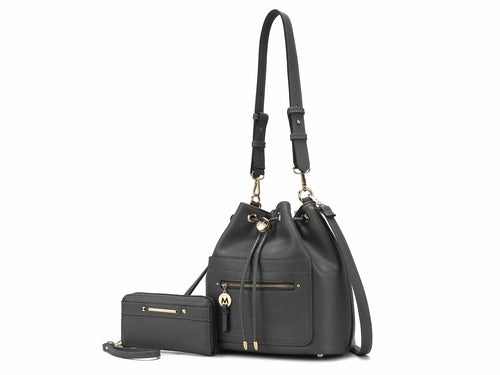 A Pink Orpheus Larissa Vegan Leather Women’s Bucket Bag with Wallet set.