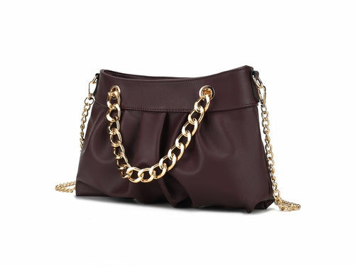 Pink Orpheus Marvila Minimalist Vegan Leather Chain Ruched Shoulder Bag