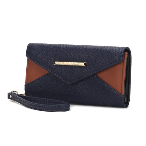 A Pink Orpheus Kearny Vegan Leather Women's Wallet Bag with an envelope closure.