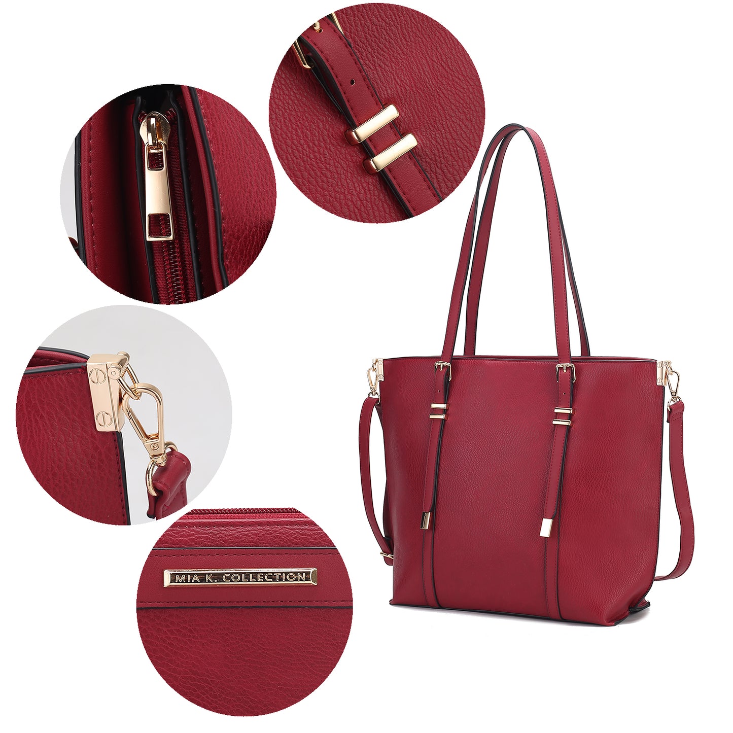 A Emery Vegan Leather Women Tote Bag with Wallet by Pink Orpheus with gold hardware.