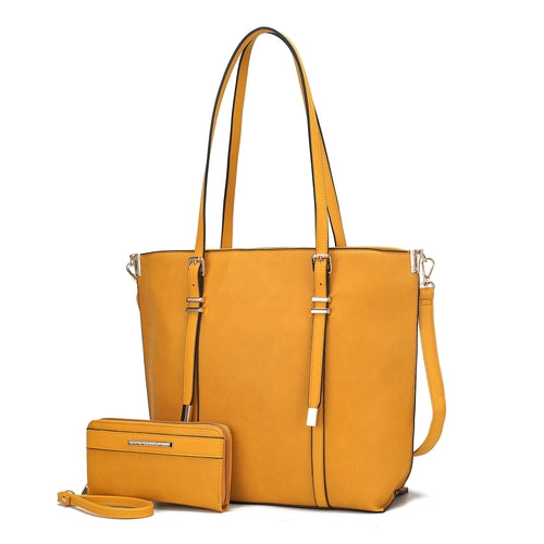 A Pink Orpheus Emery Vegan Leather Women Tote Bag with Wallet set.