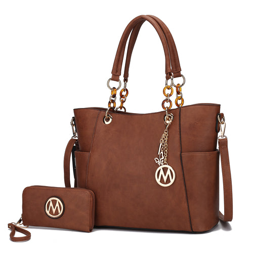 A brown Pink Orpheus Bonita Tote Handbag & Wallet Set made of vegan leather.
