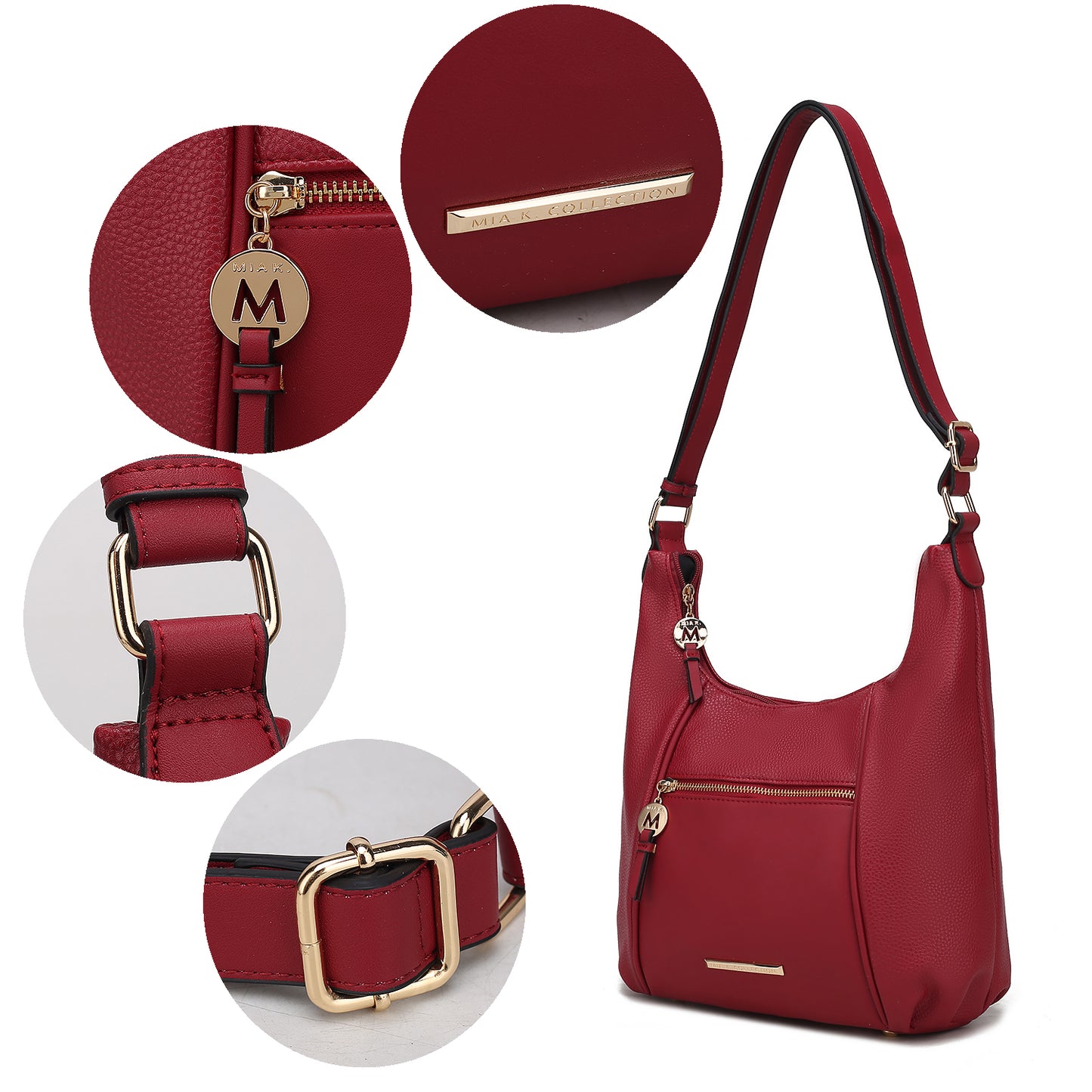A fashion-forward Lavinia Vegan Leather Women’s Shoulder Bag with different straps and buckles, adorned with gold-tone embellishments by Pink Orpheus.