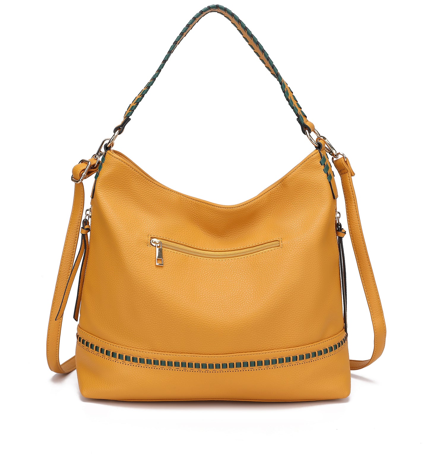 A Pink Orpheus Blake two tone whip stitches Vegan Leather Shoulder bag with Wallet with zippers and a vegan leather shoulder strap.