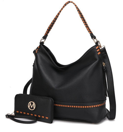 A Pink Orpheus Blake two tone whip stitches Vegan Leather Shoulder bag with Wallet.