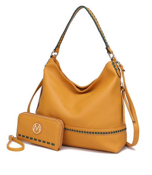 A Pink Orpheus Blake two tone whip stitches Vegan Leather Shoulder bag with Wallet made of vegan leather.