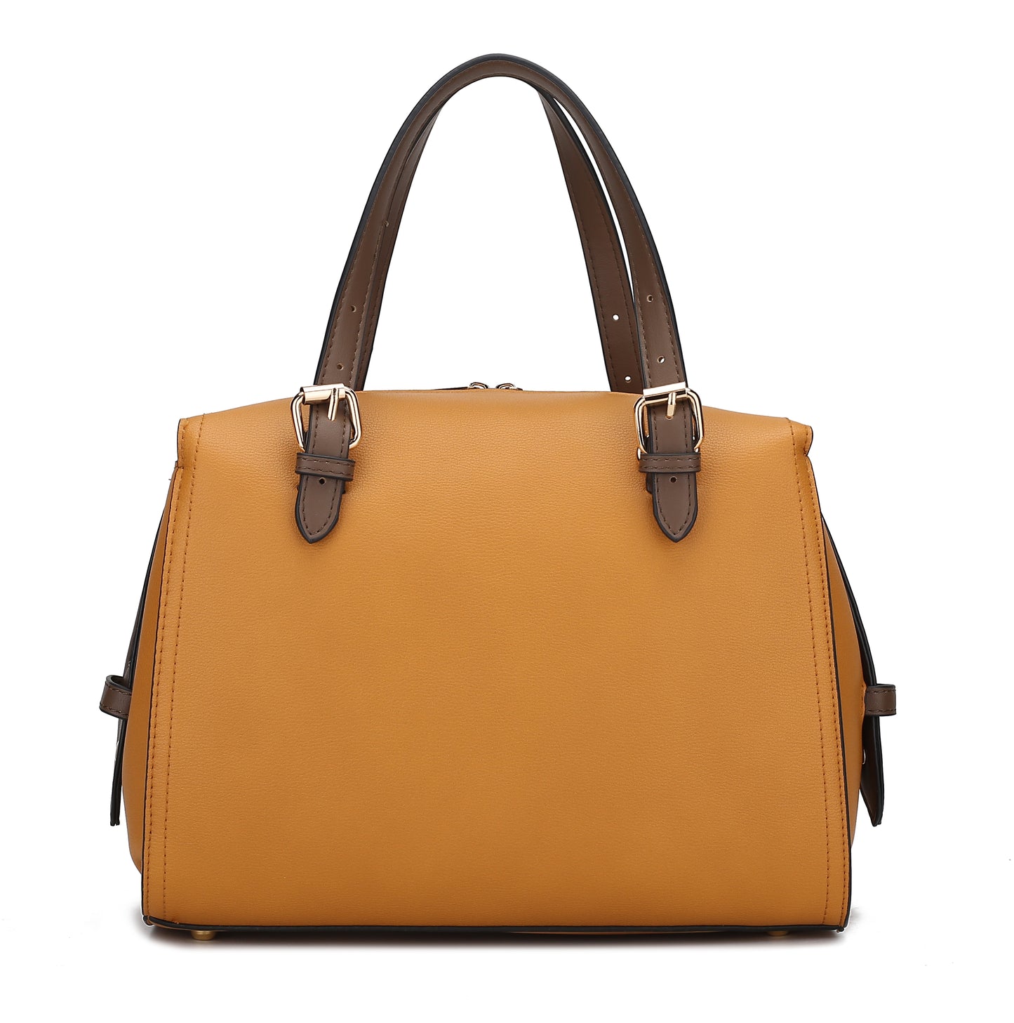 A Elise Vegan Leather Color-block Women Satchel Bag with two handles by Pink Orpheus.