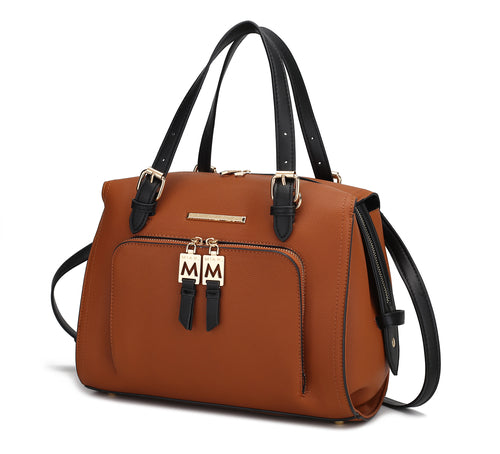 A Elise Vegan Leather Color-block Women Satchel Bag handbag with black hardware by Pink Orpheus.