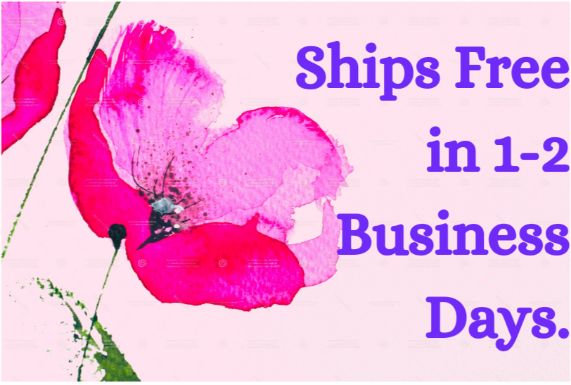 A pink watercolor flower with a green stem and leaves adorns the light background. The text reads, "Ships Free in 1-2 Business Days." Ideal for natural skincare enthusiasts, the gentle hue complements any ritual with Cyan Misty's Organic Deep Pore Cleansing Mask.