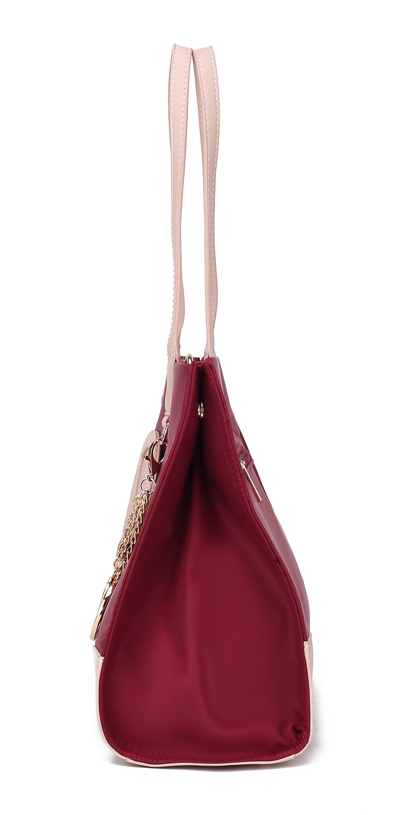 A Louise Tote Handbag and Wallet Set Vegan Leather with a white handle, branded as Pink Orpheus.
