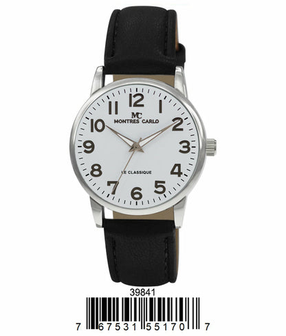 Analog wristwatch with a white dial, vegan leather band, and bold numerals, bearing the Orchid Millie brand and barcode below.