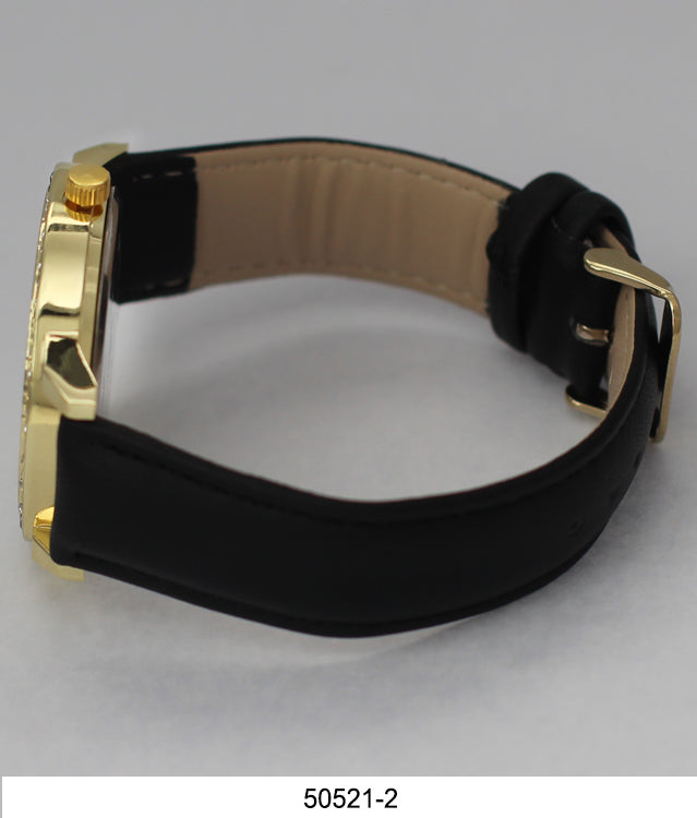 Side view of a black Orchid Millie vegan leather watch strap with a gold-tone buckle, against a gray background.