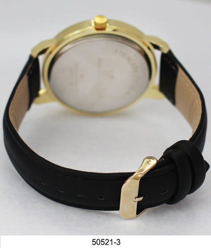Analog Orchid Millie Ladies watch with a vegan leather black strap and a gold-toned case on a white background, displaying a serial number at the bottom.