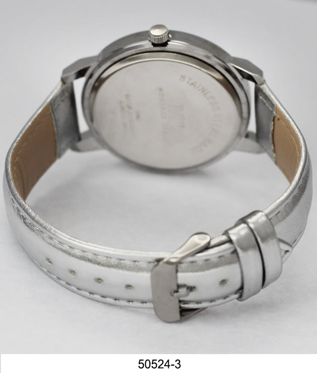 Back view of a Ladies - Vegan Leather Band Watch from Orchid Millie showing the stainless steel case back and buckle detail on the worn eco-conscious band.