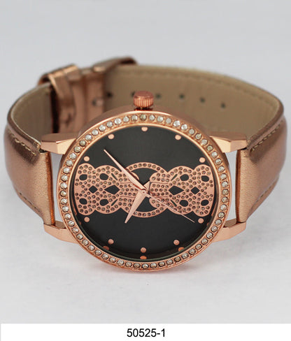 Orchid Millie Ladies - Vegan Leather Band Watch with a rose gold-toned wristwatch, black dial embellished with crystals.