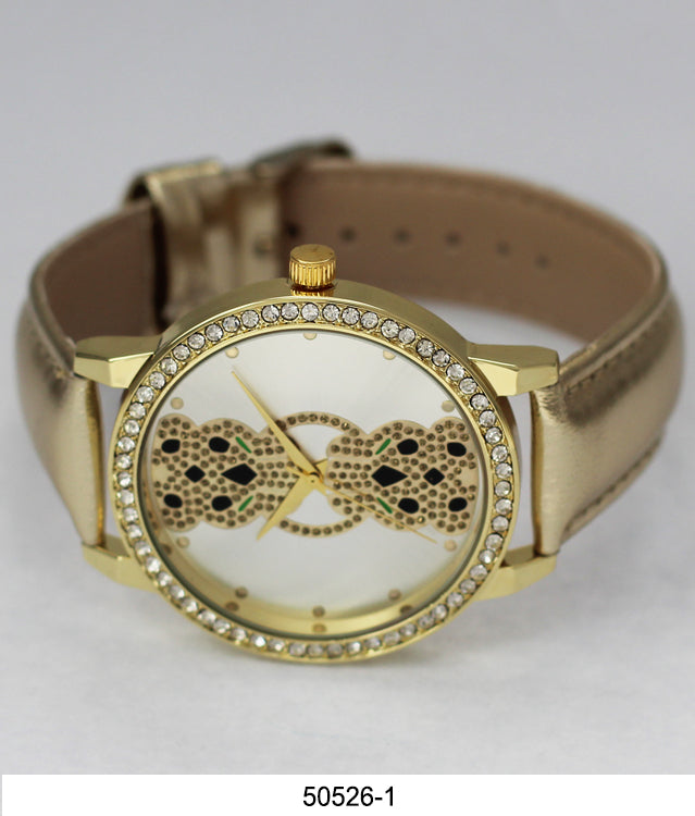 Orchid Millie Ladies Gold-Tone Vegan Leather Band Watch with a bejeweled bezel and patterned face.