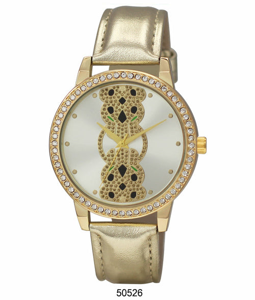 Orchid Millie Ladies - Vegan Leather Band Watch with a leopard print design on the dial, rhinestone embellishments.