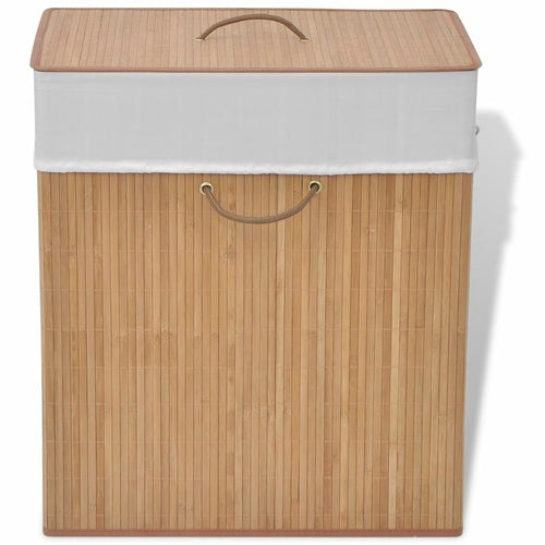 Emerald Ares Sustainable Bamboo Laundry Bin with a flip-top lid and side handles.