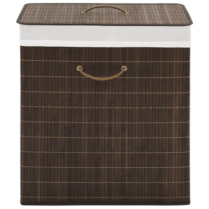 Sustainable Bamboo Laundry Bin resembling a woven basket with a white, eco-friendly bamboo lid and integrated handles from Emerald Ares.