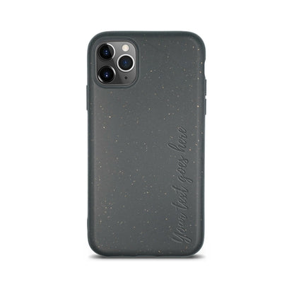 A black eco-friendly Biodegradable Personalized iPhone case by Tan Lily with speckled design and the text "you've got this" on the back, featuring camera lens cutouts.
