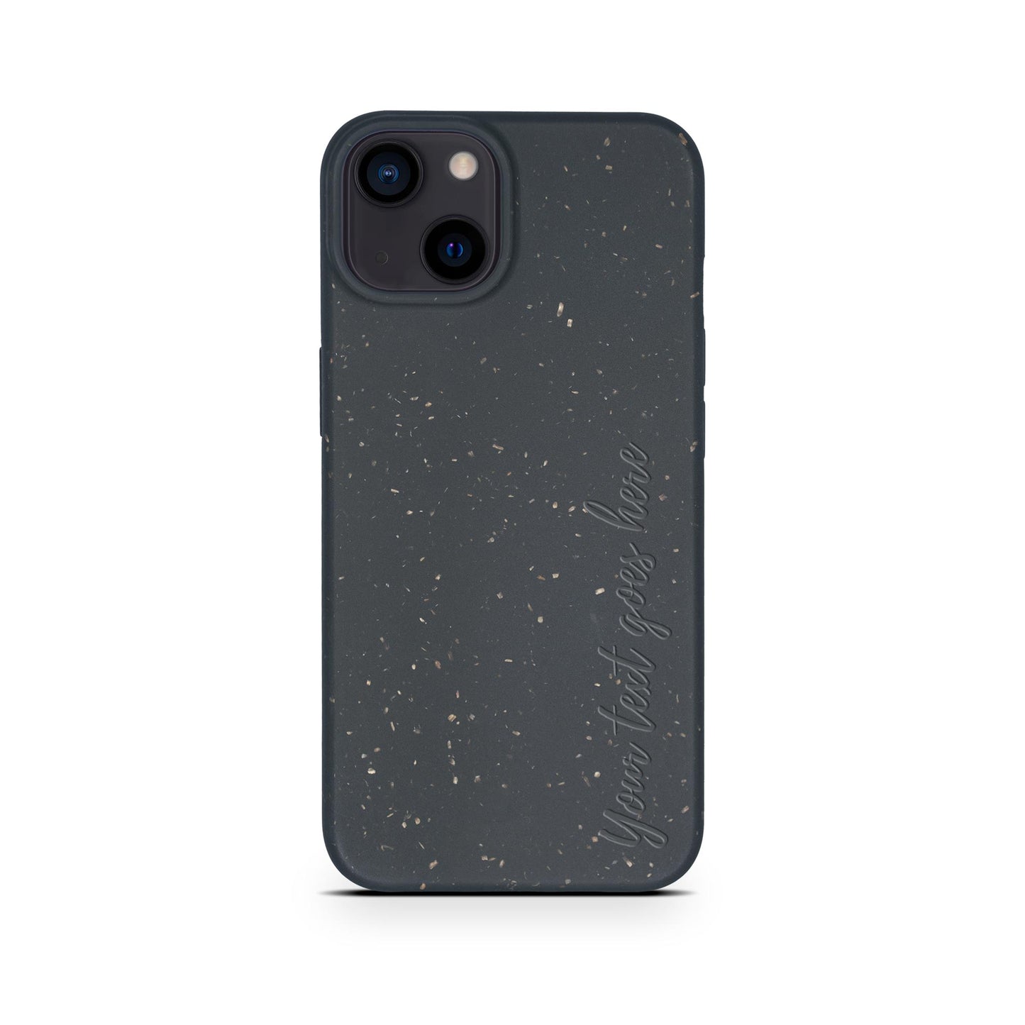 Biodegradable personalized iPhone case in black speckled with an inscription "You've got this" on a light gray background by Tan Lily.