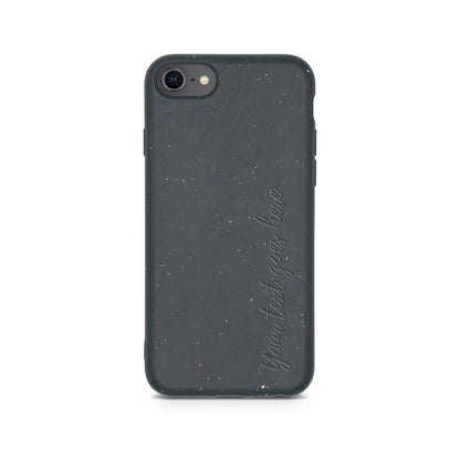 Tan Lily's Biodegradable Personalized iPhone Case in Black with a speckled design and text "Your First 1,000" printed in lowercase letters on a white background.