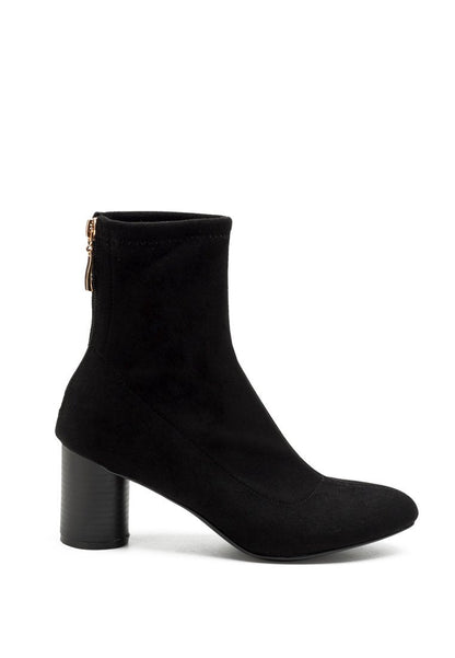 Vegan Micro Suede Ankle Boots by Ruby Smudge, with a block heel and side zipper.