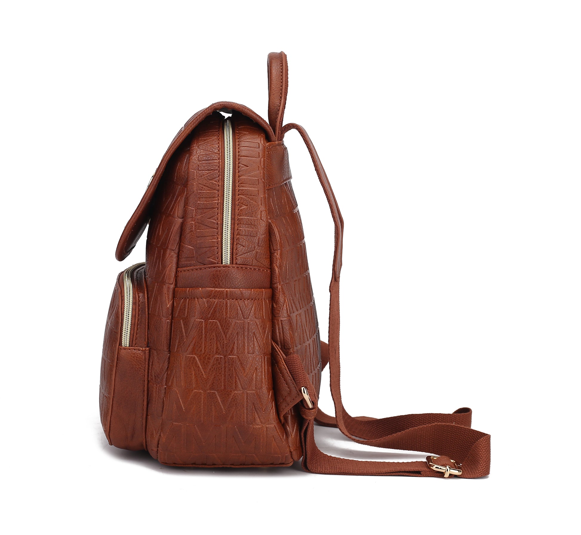A durable Pink Orpheus Samantha Backpack Vegan Leather Women, featuring zippers and a shoulder strap.