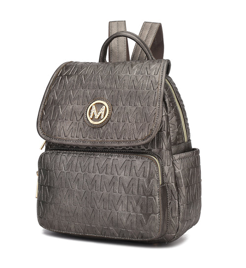 The Pink Orpheus Samantha Backpack Vegan Leather Women is a durable Michael Kors backpack crafted in grey vegan leather.