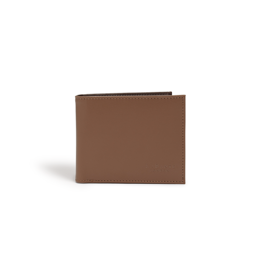 A closed, Brown - Brave Vegan Bifold Wallet by Jade Azolla against a white background.