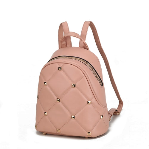 A Hayden Quilted Vegan Leather with Studs Womens Backpack from Pink Orpheus with studded details and adjustable shoulder straps.