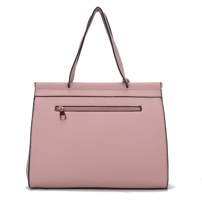 The Pink Orpheus Shelby Satchel Handbag with Wallet Vegan Leather Women is a stylish pink leather tote bag with a zipper closure.
