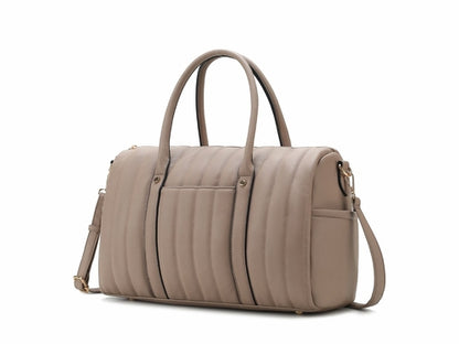 The Luana Quilted Vegan Leather Women's Duffle Bag by Pink Orpheus in taupe.