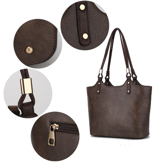 A Reyna Tote Handbag with Pouch Vegan Leather Women by Pink Orpheus with a zipper closure.