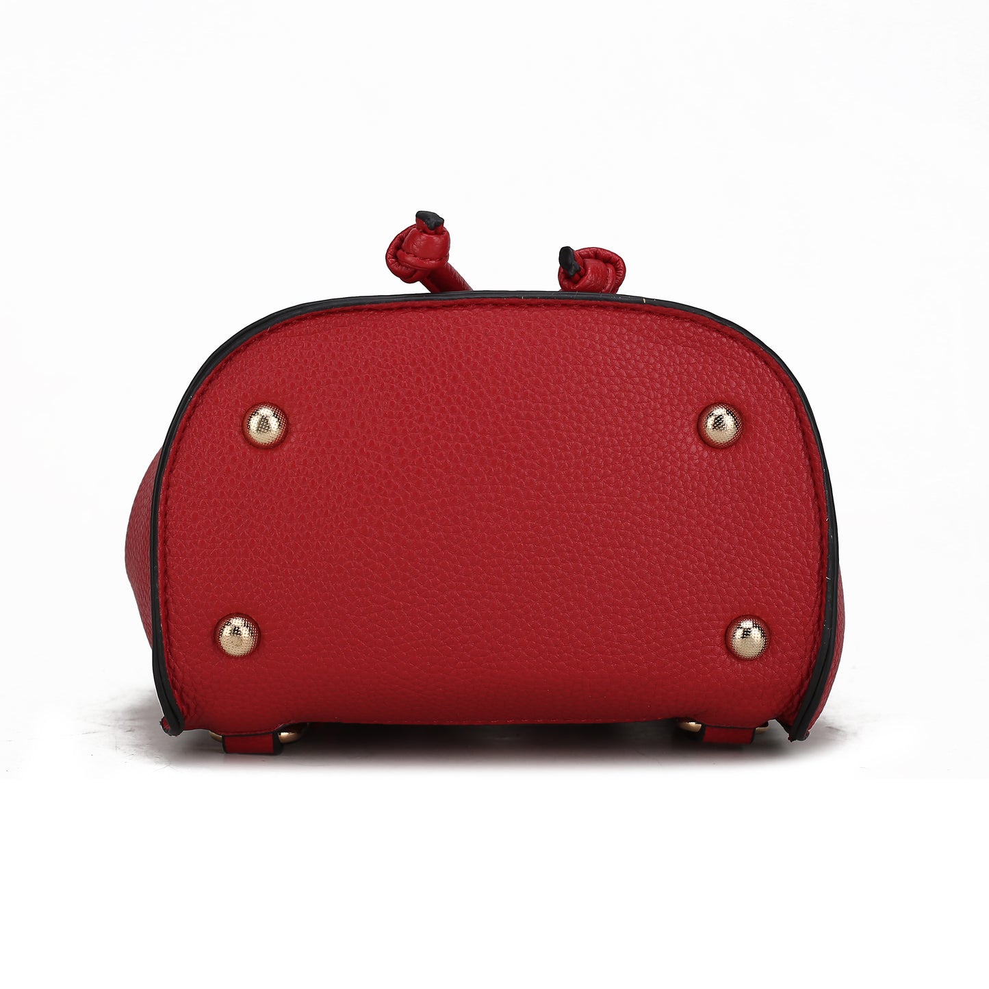 A classy red Pink Orpheus Serafina Vegan Leather Womens Backpack made of pebble vegan leather with gold hardware.