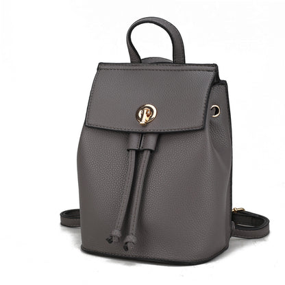 A classy grey backpack with a leather strap, made from pebble vegan leather, known as the Pink Orpheus Serafina Vegan Leather Womens Backpack.