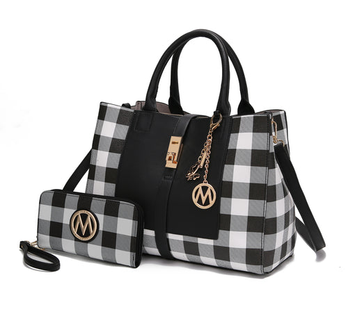 A Yuliana Checkered Satchel Bag with Wallet Vegan Leather Women made by Pink Orpheus.