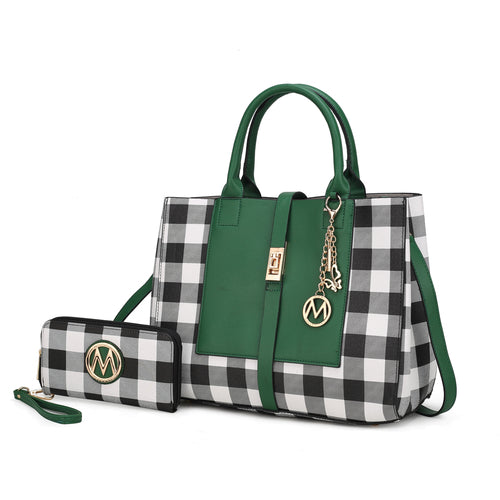 A Yuliana Checkered Satchel Bag with Wallet Vegan Leather Women set made from Pink Orpheus.