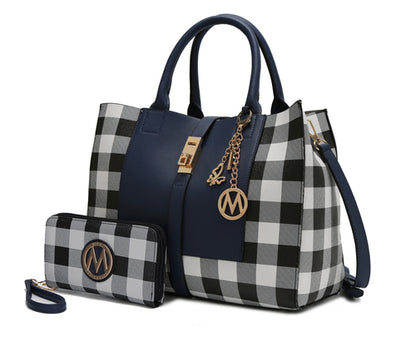 A Yuliana Checkered Satchel Bag with Wallet vegan leather handbag and wallet set by Pink Orpheus.
