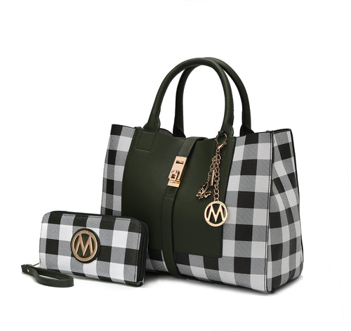 A Yuliana Checkered Satchel Bag with Wallet Vegan Leather Women made by Pink Orpheus.