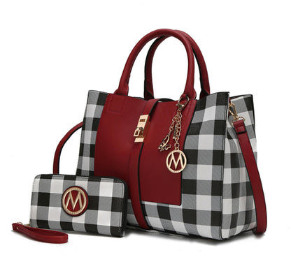 A Yuliana Checkered Satchel Bag with Wallet Vegan Leather Women by Pink Orpheus.