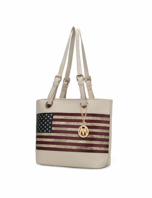 Pink Orpheus Vera Vegan Leather Patriotic Flag Pattern Women Tote Bag.