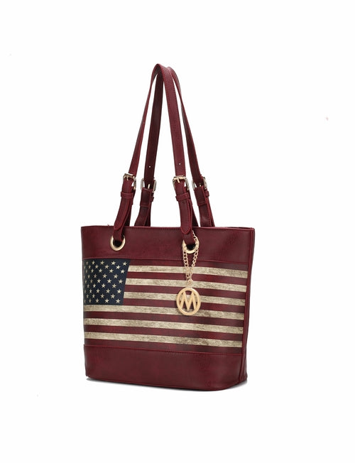 Pink Orpheus Vera Vegan Leather Patriotic Flag Pattern Women Tote Bag