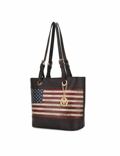 Pink Orpheus Vera Vegan Leather Patriotic Flag Pattern Women Tote Bag