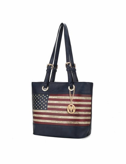 Pink Orpheus Vera Vegan Leather Patriotic Flag Pattern Women Tote Bag.