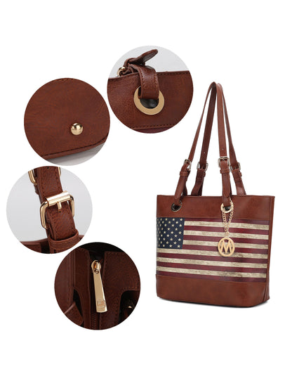 Pink Orpheus Vera Vegan Leather Patriotic Flag Pattern Women Tote Bag.