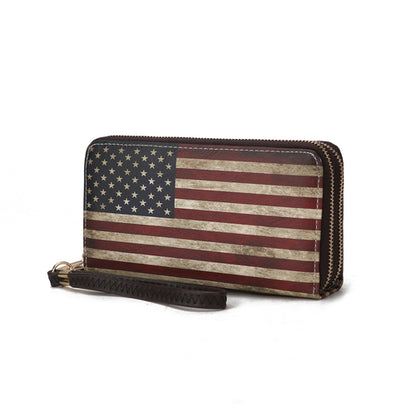 A Uriel Vegan Leather Women's FLAG Wristlet Wallet with a leather strap by Pink Orpheus.