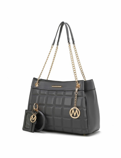 Michael michael kors tote bag -> Pink Orpheus Mabel Quilted Vegan Leather Women Shoulder Bag with Bracelet Keychain.